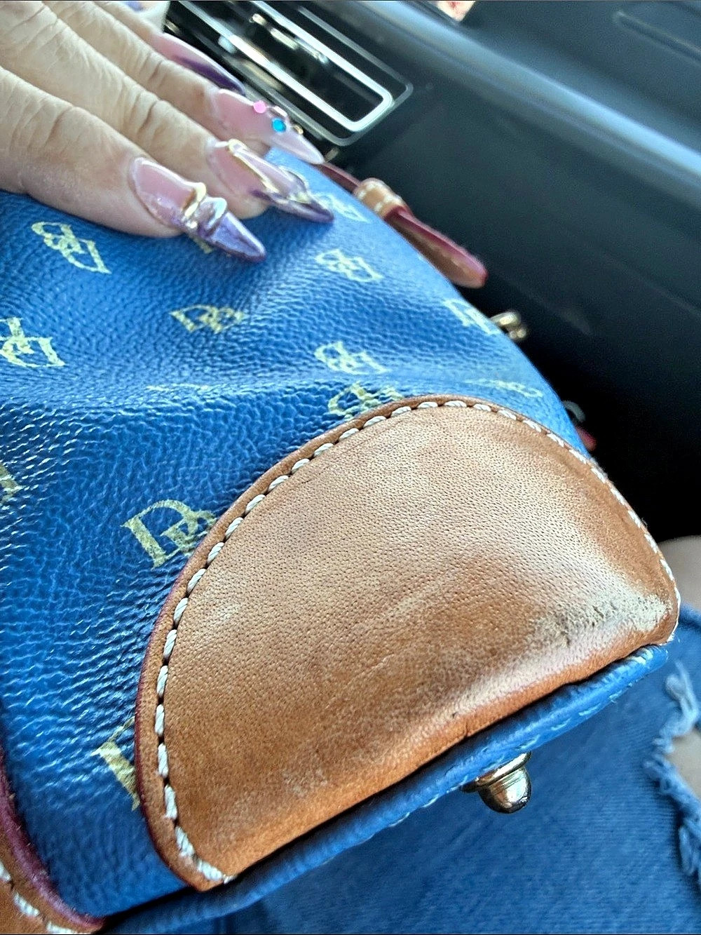 Dooney & Bourke Monogram Tote in Blue & Brown - Picture 11 of 13